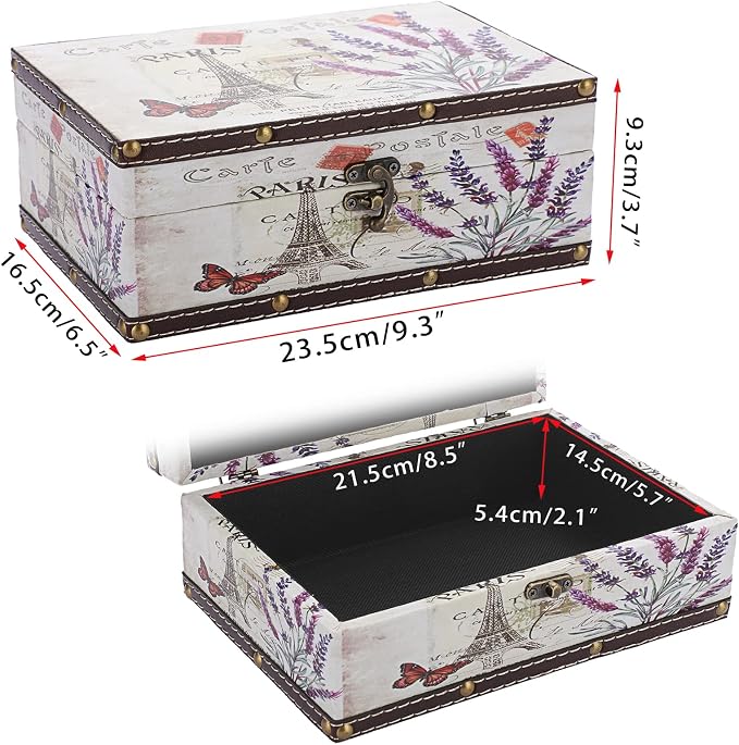 Hipiwe Chest Treasure Box Vintage Wooden + PU Leather Jewelry Boxes | Decorative Trinket Memento Case Box Keepsake Boxes Gifts Home Decor (Lavender)