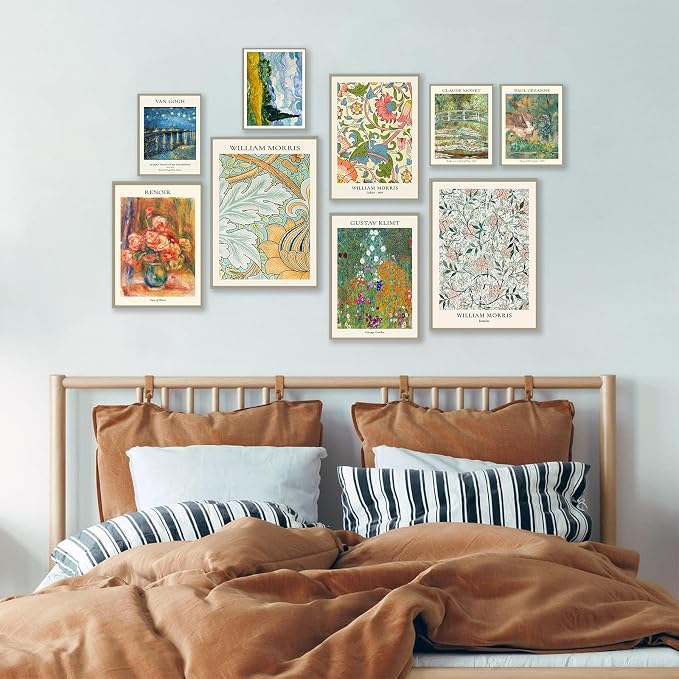 Vintage Eclectic Wall Art Prints Set of 9, Abstract Eclectic Wall Decor Matisse William Morris Van Gogh Monet Maximalist Famous Artist Painting Pictures, Trendy Maximalism Poster for Aesthetic