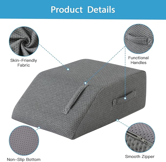 Leg Pillow Elevation Blood Circulation, Leg Wedge for Elevation for Swelling, Leg Elevating Pillow for After Surgery, Memory Foam Foot Knee Pillow for Back Sleeping 23.6×16.8×8 Inch Dark Grey