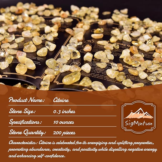 Polished Brazilian Citrine Crystal Chips 200 Pcs - 0.3" 10 oz Tumbled Stone Chips Crushed Sea Glass Stones Healing Reiki Crystal Making Home Decoration
