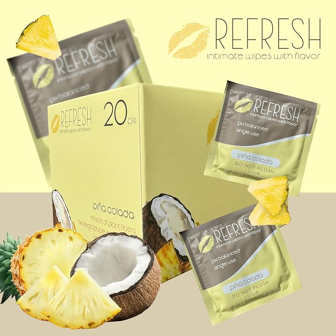 Flavored Feminine Wipes for Women - 20 Count -, Individually Wrapped - pH Balanced Flavored Intimate Wipes - (Pina Colada)