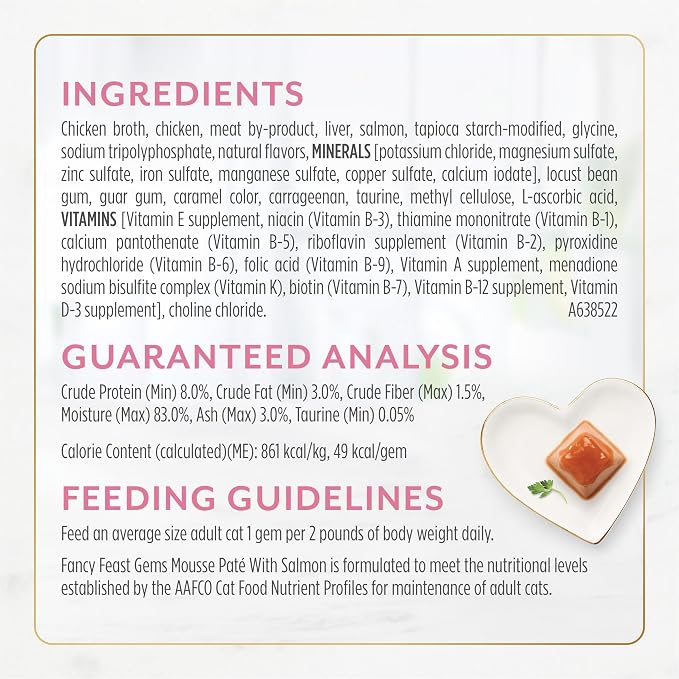 Purina Fancy Feast Gems Salmon Wet Cat Food, 4 oz boxes, 8-Pack | 16 single servings, mousse pate with savory gravy, made with no artificial preservatives, 100 percent complete and balanced