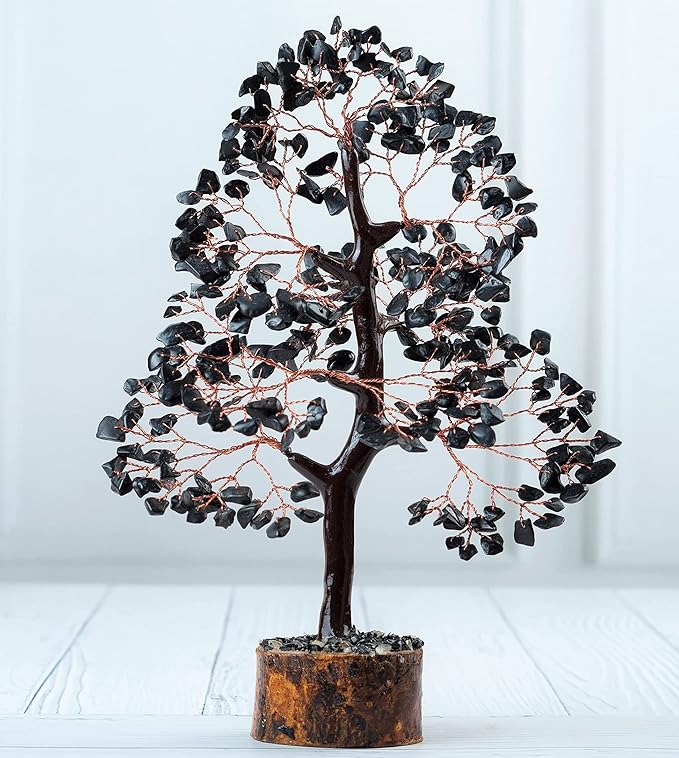 Crocon Black Tourmaline Tree of Life - Crystal Gemstone Chakra Healing Stone - Feng Shui Money Tree - Handmade Spiritual Crystal Gifts