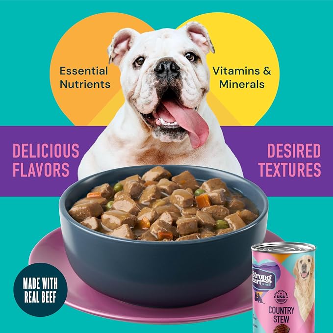 A Strong Heart Beef Stew Dog Food, Peas & Carrots, 13.2oz, 12pk | Stew-style cuts, complete & balanced all life stages, Made in USA, full meal not a topper
