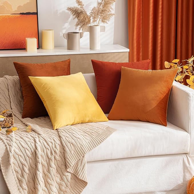 MIULEE 12x20 Inch Lumbar Velvet Fall Throw Pillow Covers Burnt Orange | Pack of 2 Soft Solid Decorative Pillow Covers, Modern Luxury Home Decor, for Chair Couch Sofa Bedroom Livingroom