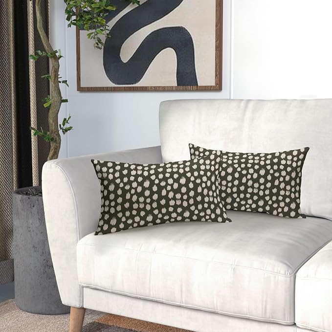 Olive Green Cream Dots Lumbar Pillow Covers 12x20 Set of 2 Boho Design Polka Dot Print Throw Pillows Modern Outdoor Decorative Pillowcase Rectangle Linen Cushion Cases Decor for Sofa Couch Bed