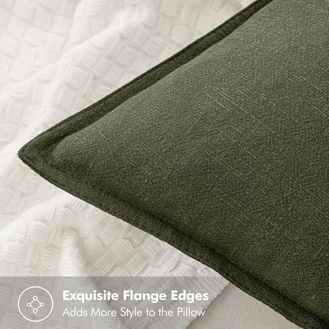 MIULEE Decorative Linen Euro Sham Pillow Covers 24x24 Dark Olive Green | Boho Farmhouse Neutral Couch Throw Pillows for Bed, Pack of 2 Accent Modern Pillowcases, Sofa Livingroom Home Decor