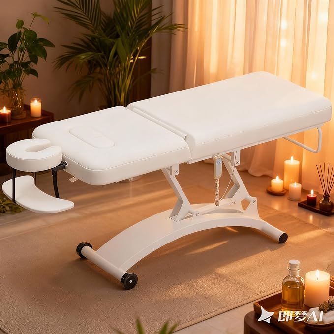Paddie Electric Lift Spa Bed, Professional Stationary Massage Table with Hydraulic Backrest & Removable Breast Hole, Heavy Duty Medical Beauty Bed Mobile on Casters