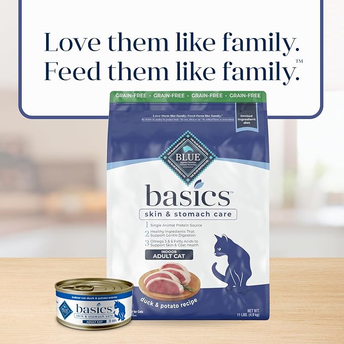 Blue Buffalo Basics Duck Grain-Free Skin & Stomach Care Dry Cat Food, 11 lb | Real Duck #1 Ingredient, Limited Ingredient Diet, Antioxidant-Rich LifeSource Bits, Skin & Coat Health