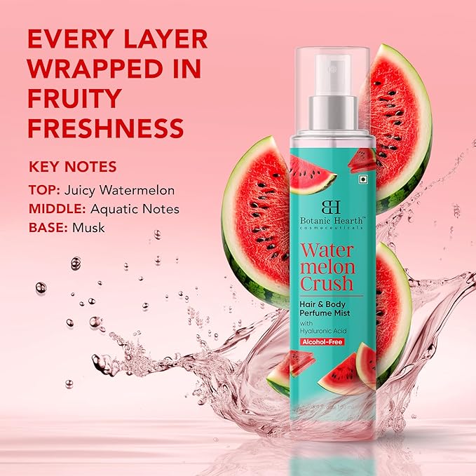 Botanic Hearth Watermelon Hair Perfume & Body Mist, Long-Lasting Hair Deodorizer & Body Scent for Women & Men, Alcohol-Free Clean Fragrance Hair Spray For Everyday Wear, All Day Freshness, 3.4 Fl Oz