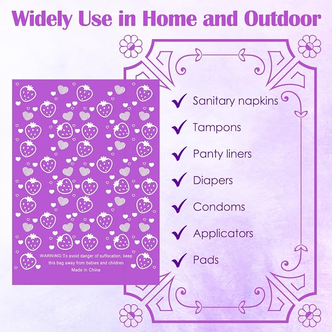 300P Sanitary Napkin Disposal Bags, Luxiv Disposable Sanitary Bags Rolls Personal Care Disposal Bag for Diapers, Tampons, Pad Period Bag Disposal Feminine Hygiene Products Bags with Scent (Purple)
