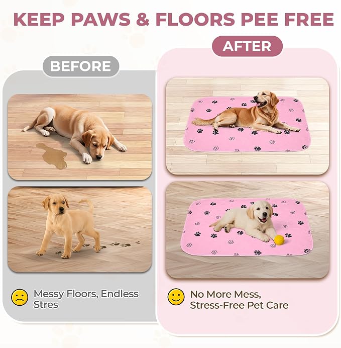 Fostanfly Reusable Puppy Pads, 2 Pack 18"x 24" Washable Dog Pee Pads, Pink | Reusable Potty Training Pads for Dogs, Waterproof, for Playpen, Crates & Furniture