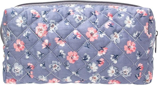 PAZIMIIK Small Quilted Makeup Bag,Zipper Cosmetic Pouch,Grey Floral | Lightweight Cosmetic Bag Organizer for Women,Purse Storage Holds Makeup,Toiletries,Skincare,Beauty Essentials,Travel Items