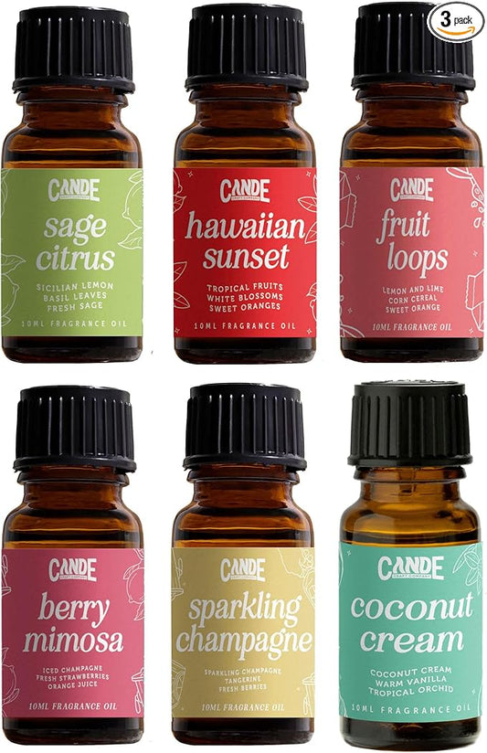 CANDECraftCo Premium Fragrance Oil Bundles – Diffuser Oils Fragrances Scented for Home, Candle Soap Making Supplies, Aromatherapy Blends for House (Fruity, 6-Pack)