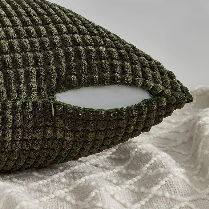 Topfinel 22x22 Inch Decorative Throw Pillow Covers Soft Corduroy Boho Stripe Textured OliveGreen Pillow Covers Set of 4 Spring Farmhouse Home Decor for Living Room Couch Sofa Bed