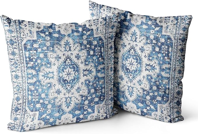 Snycler Boho Throw Pillow Covers 22x22 inch Set of 2 Blue Boho Rug Carpet Double Sided Pattern Cotton Soft Pillow Case Cushion Cover Pillowcase for Couch Sofa Bed Decorative