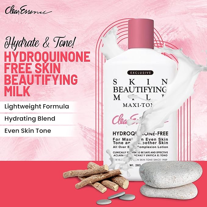 Clear Essence Exclusive Skin Beautifying Milk Hydroquinone-Free Maxi-tone Lotion - Skin Lotion for Hydrating Dry Skin - Hydrating Lotion to Hydrate Skin with Shine - (10.0 Oz.)