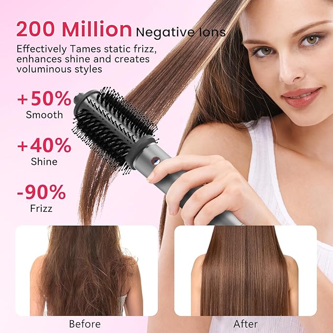 Fentgo Hair Dryer Brush, 110,000 RPM High-Speed Blow Dryer Brush for Fast Drying, Curling, Volumizing & Straightening, Hot Air Brush with 4 Heat Settings & Negative Ion for Frizz-Free Styling(Grey)