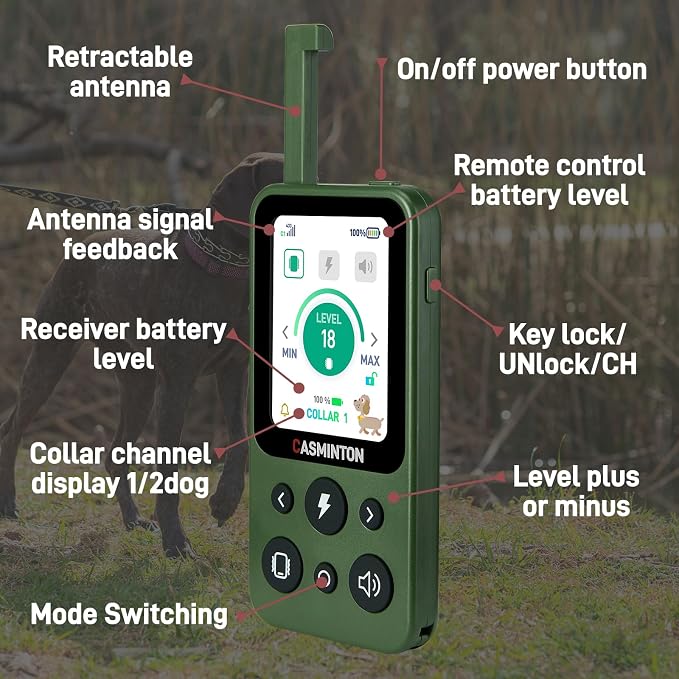 Shock Collar for Dogs [CRS01] 126 Training Levels,4Powerful Modes with 2.8inch LCD high-Definition display100% Safe Training Collar for Large Medium Small Dogs IPX7 Waterproof (Green)