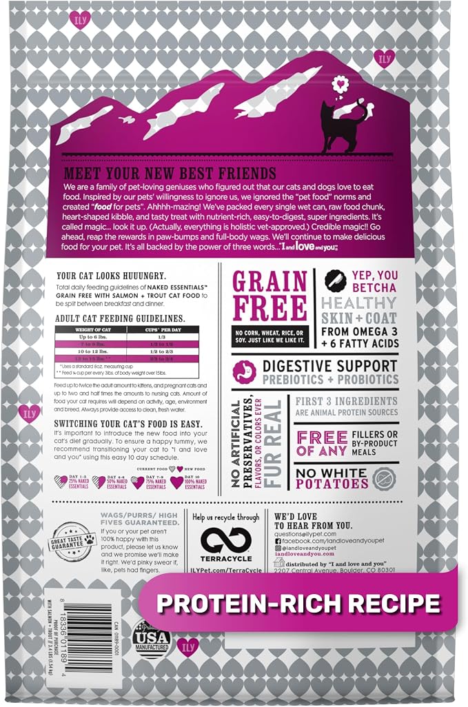 I and love and you Naked Essentials Dry Cat Food - Salmon + Trout - Grain Free, Real Meat, No Fillers, Prebiotics + Probiotics, 3.4lb Bag