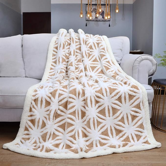 LOMAO Sherpa Fleece Blanket Gifts for Mom Dad Cozy Soft Throw Blanket for Women Men Birthday Gifts Dual Sided Couch Sofa Bed Blanket (Khaki, 51"x63")