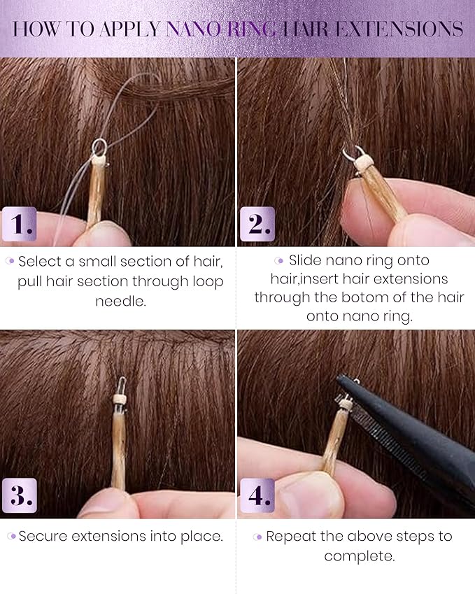 LaaVoo Nano Bead Hair Extensions Human Hair Nano Extensions Balayage Dark Brown to Caramel Brown Nano Hair Extensions Human Hair Ombre Brown Cold Fusion 50s 50g 16 Inch