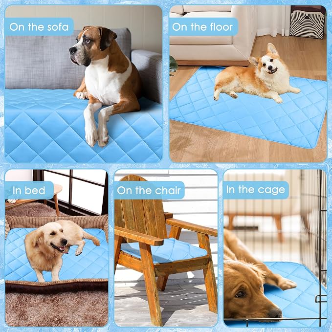 Cooling Blanket for Dogs, Dog Cooling Mat & Bed, Q-MAX>0.42- Lightweight, Durable & Breathable Pet Throw for Sofa, Car and Furniture Protector, Reversible Design, Easy to Clean, 40"x60", Blue