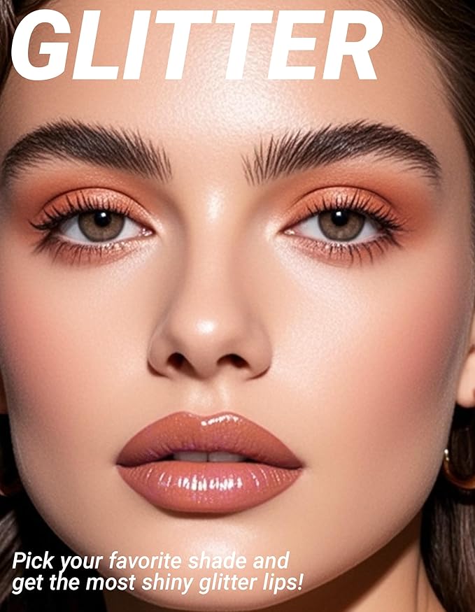 Erinde Glitter Shimmer Lip Gloss, Hydrating High-Shine Glimmer Finish & Sheer Wash Of Color Lip Oil, Non-Sticky, Moisturizing Lip Makeup, Bling Sparkle Lip Gloss Lipstick, Vegan & Cruelty-Free, 06