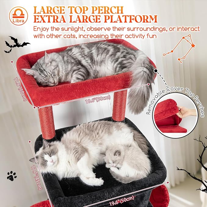 Globlazer Heavy Duty Cat Tree 78 inch Sturdy Gothic Cat Tower for 20lbs Large Adult Cats, Symmetrical Aesthetic Big Goth Cat Tree with Extra Large Platform, 2 Scratching Boards, Z78, Black Red