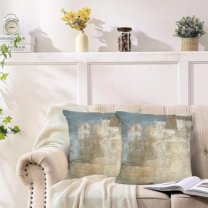 Throw Pillow Covers for Couch, 22x22 Inch, 2 Pack, Grey Beige | Decorative Throw Pillow Covers Cushion Covers for Couch Bedroom Sofa Living Room