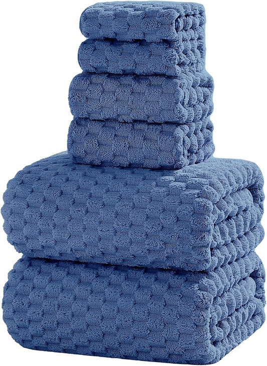 Oversized Bath Towels 40x80 Inches Extra Large Bath Sheets for Adults Super Soft Quick Dry Highly Absobent Microfiber Shower Towels for Bathroom（Blue, 6Piece