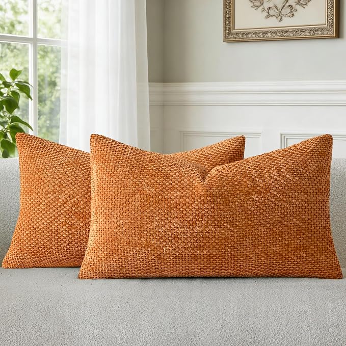a moment Fall Orange Chenille Throw Pillow Covers 12x20 Inch Pack of 2 Modern Decorative Throw Pillow Covers Farmhouse Cross Covers Home Decor for Sofa Bedroom Living Room