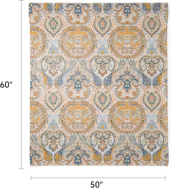 100% Cotton Boho Throw Blanket for Home Decor – Classic Farmhouse Quilt Bedding, Muslin Blankets for Adults, Vintage Woven Decorative Blanket for Couch, Bed Layering Use, Paisley Pattern, 50"x60"