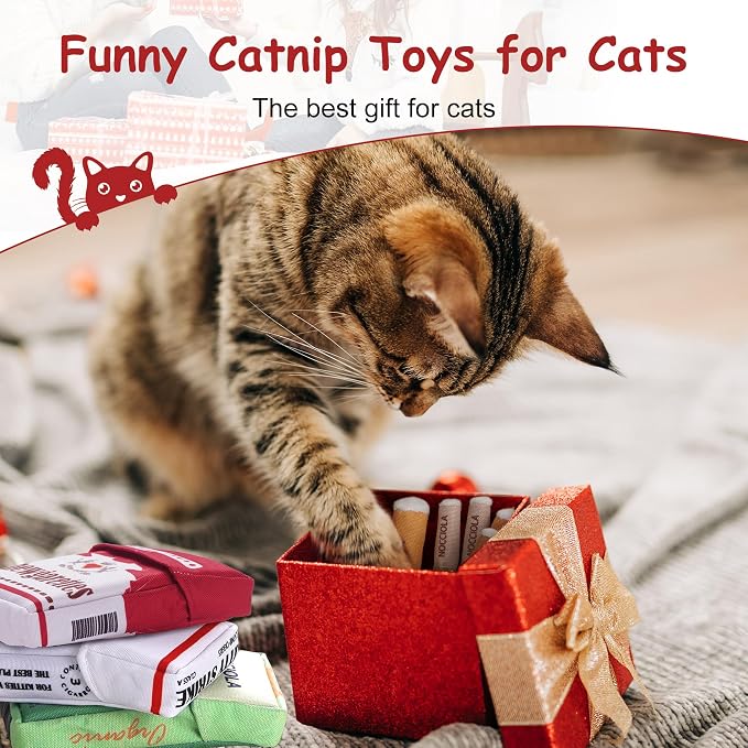 Nocciola 3 Pack Catnip Toys for Cats, Funny Cat Toys Filled with 100% Pure Organic Catnip, Safe Kitten Teething Chew and Kicker Toys, Stress Relieving Fun for Indoor Cats,Red
