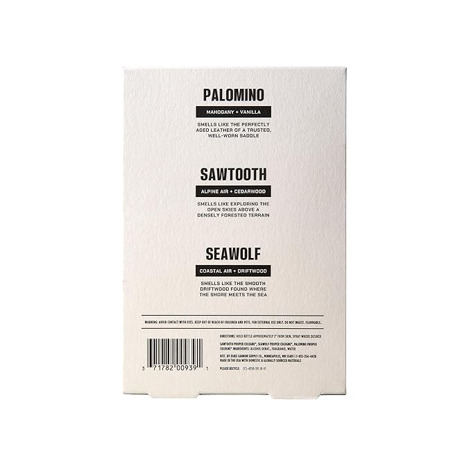 Duke Cannon Proper Cologne Sampler for Men, 3-pack – Sawtooth, Seawolf, Palomino, 1.7 fl oz