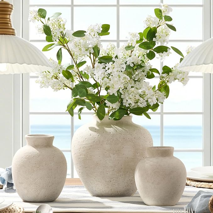 Vanselia Ceramic Flower Vase Home Decor - Large Tall Farmhouse Table Vases Rustic Vintage Living Room Kitchen Bedroom Decorations for House Book Shelf Office Coffee Desk Dining Fireplace (10" Rustic)