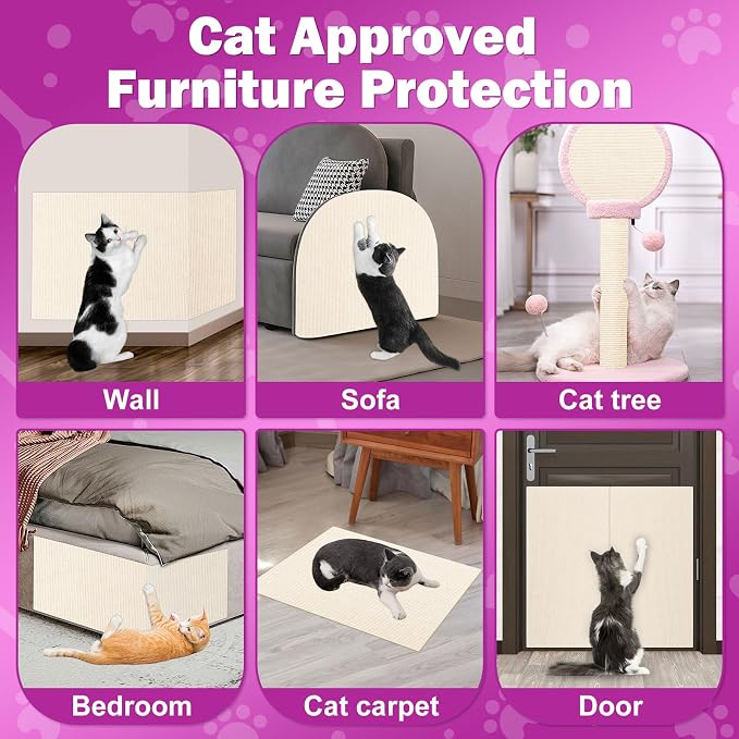 ENONCI 23.6x15.8 Cat Scratcher Mat, Self-Adhesive Cat Scratch Furniture Protector