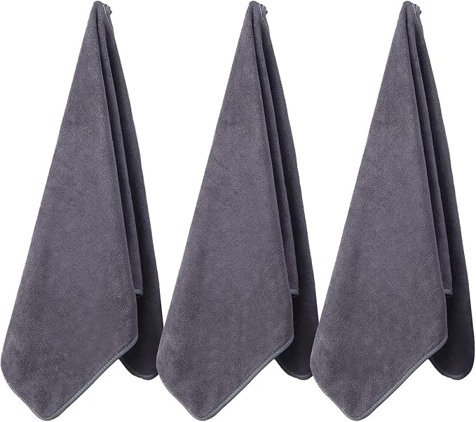 Microfiber Gym Towels Bigger Size Super Soft for Exercise Fitness, Sports, Workout, 380-GSM 15-Inch x 31-Inch Quick-Drying Towels (3 Pack, Pure Grey)