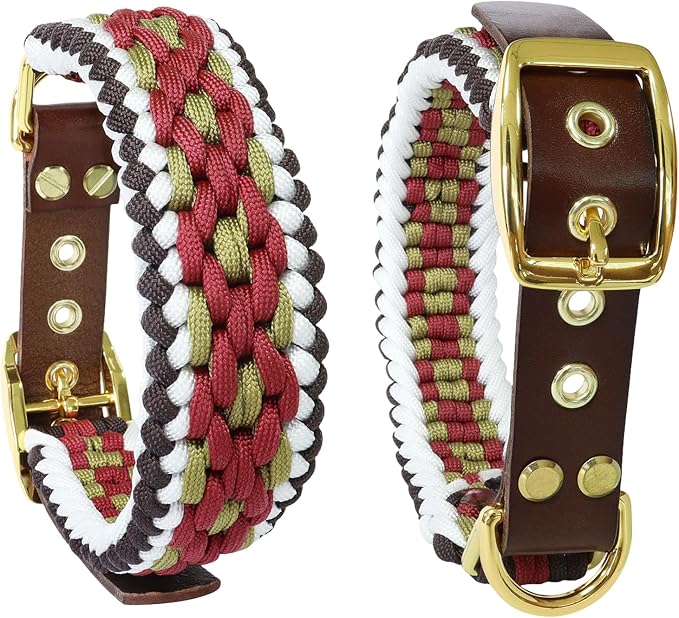 Rustic Autumn Weave Braided Paracord Wide Dog Collar, XL