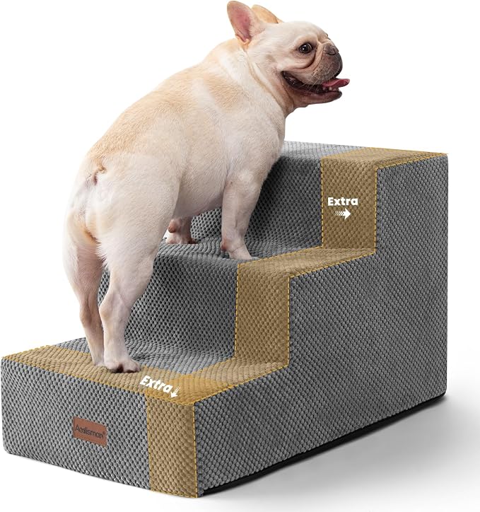 Aodisman Dog Stairs for Small Dogs,Wider 3-Step Pet Steps for Couch & Bed | High-Density Foam Dog Steps with Anti-Slip Bottom,Easy for Puppies,Older Cats & Dogs to Reach Sofas & Chairs,Grey,15.7" H