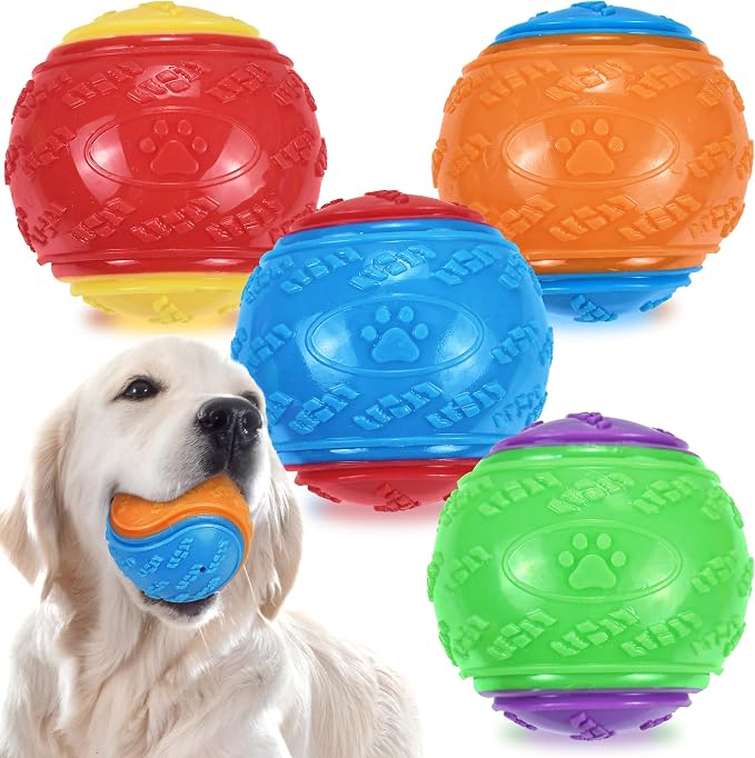 LECHONG 3.5in Squeaky Dog Balls Toys for Training, Dog Toys to Keep Them Busy, High Bouncy Balls for Interactive Playing, Great for Puppy Pet Teething and Chew 4Pcs