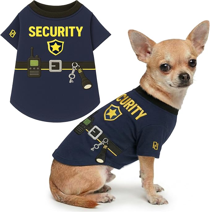 Parisian Pet Dog Security Woofficer Shirt - Embroidered Pet Vest - 100% Cotton & Polyester Doggy Shirt - Lightweight Pet Clothes - Sleeved Puppy Costume - Funny Shirts for Small Dogs - S