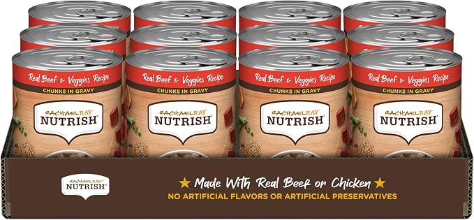 Nutrish Beef Wet Dog Food Chunks in Gravy, 13 oz. Can (Rachael Ray) | No Poultry By-Product Meal, Artificial Preservatives or Flavors, No Added Corn or Wheat Ingredients (Pack of 12)