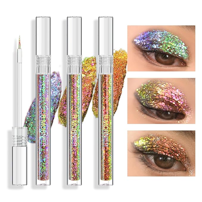 Multichrome Liquid Eyeshadow Set,3 Colors Multi-Dimensional Eye Liner Makeup,High Pigment Waterproof Metallic Eye Shadow,Ultre Fine Tip Glitter Eyeshadow (A07+A08+A09)