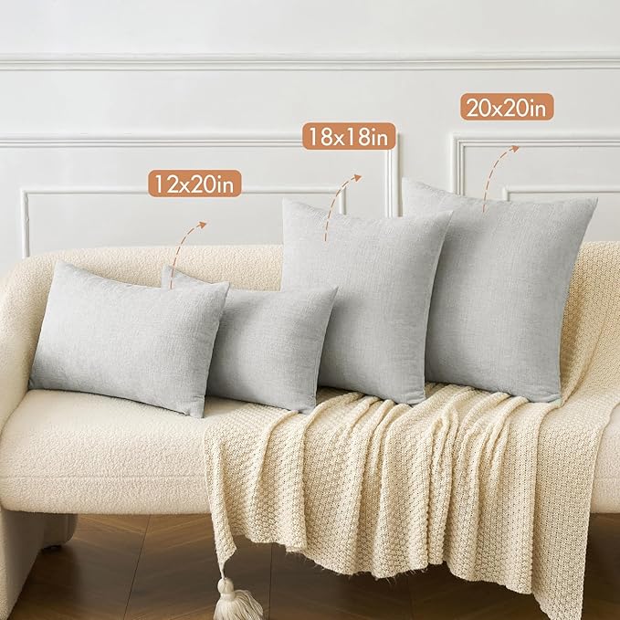 MIULEE Soft Chenille Throw Pillow Covers Light Gray 18x18 Inch Pack of 2 | Modern Home Decor, Classic Decorative Pillows, Solid Dyed Cases, Boho Couch Cushion Covers for Sofa Bed Living Room