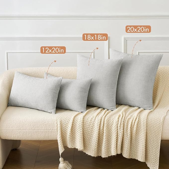 MIULEE Soft Chenille Throw Pillow Covers Light Gray 20x20 Inch Pack of 2 | Modern Home Decor, Classic Decorative Pillows, Solid Dyed Cases, Boho Couch Cushion Covers for Sofa Bed Living Room