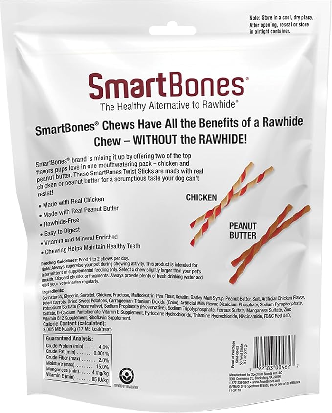 SmartBones Twist Sticks,Treat Your Dog to a Rawhide-Free Chew Made with Real Chicken and Vegetables,(Pack of 100)