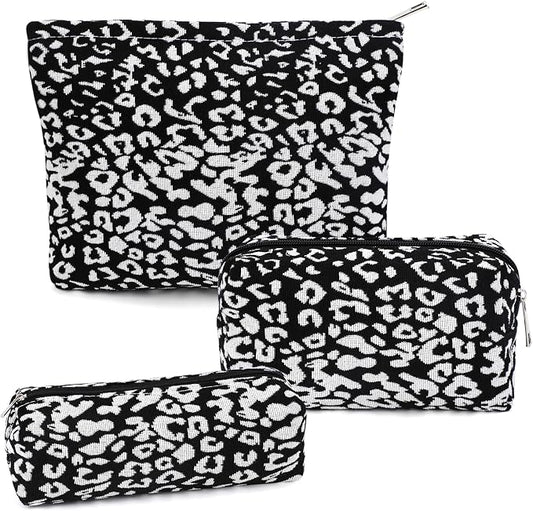 3 Pcs Makeup Bag Cosmetic Bag Set for Girls Women Travel Organizer Bathroom Toiletry Pouch Large Capacity Storage Bag (Black-2)