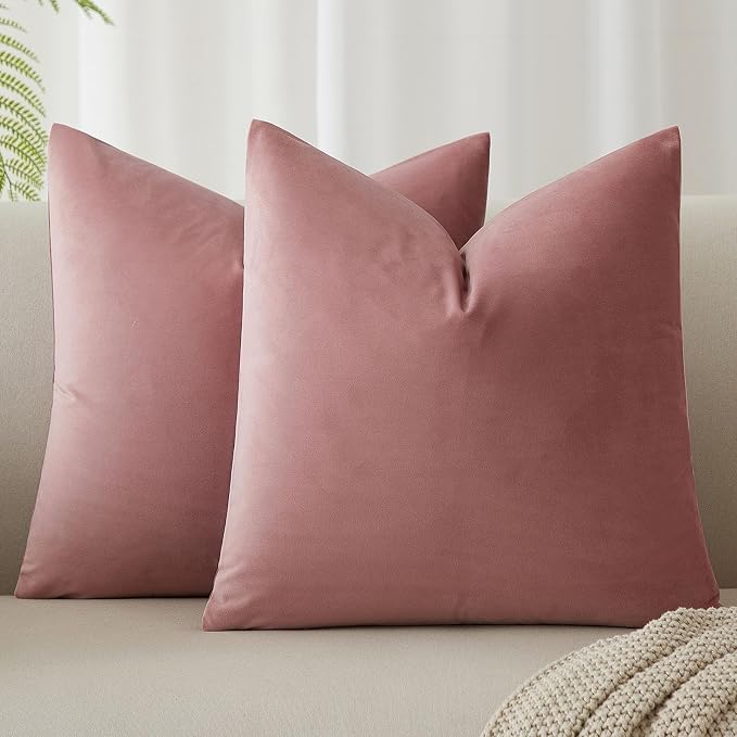 JUSPURBET 16x16 Decorative Velvet Throw Pillow Covers Set of 2,Pink Purple | Modern Soft Cushion Covers Cases with Hidden Zipper for Couch Sofa Bed Living Room Bedroom Home Decor