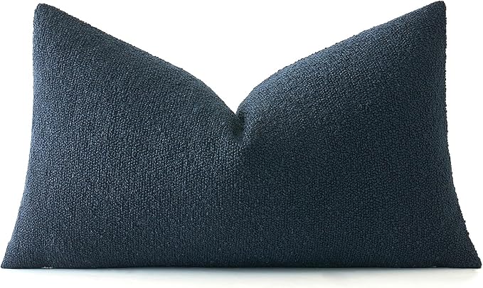 MIULEE Textured Boucle Lumbar Pillow Cover for Bed 12x20 Navy Blue | Pack of 1 Textured Neutral Couch Throw Pillow Cover, Accent Solid Pillowcase, Sofa Living Room Home Decor